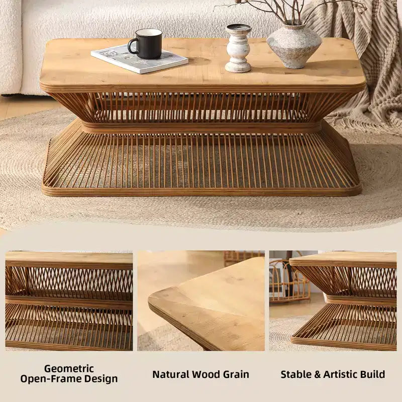 Tavolino rettangolare in bambù Kaeron Mid-Century Modern GDFStudio