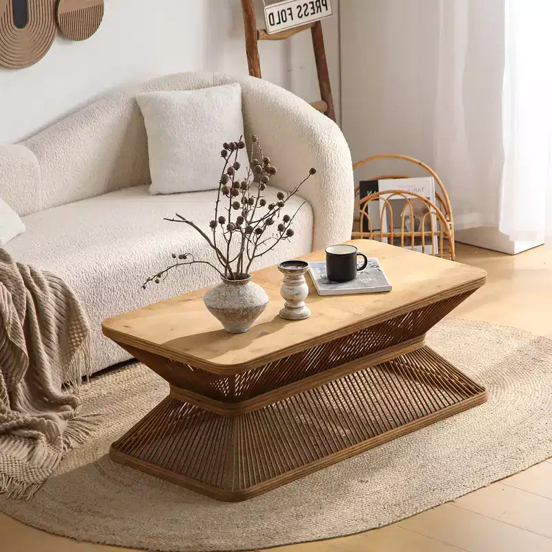 Tavolino rettangolare in bambù Kaeron Mid-Century Modern GDFStudio