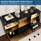 TROPOW Armadietto da vino da 47 pollici, credenza da cucina moderna, buffet, mobile bar in legno per liquori e caffetteria e portabottiglie per soggiorno
