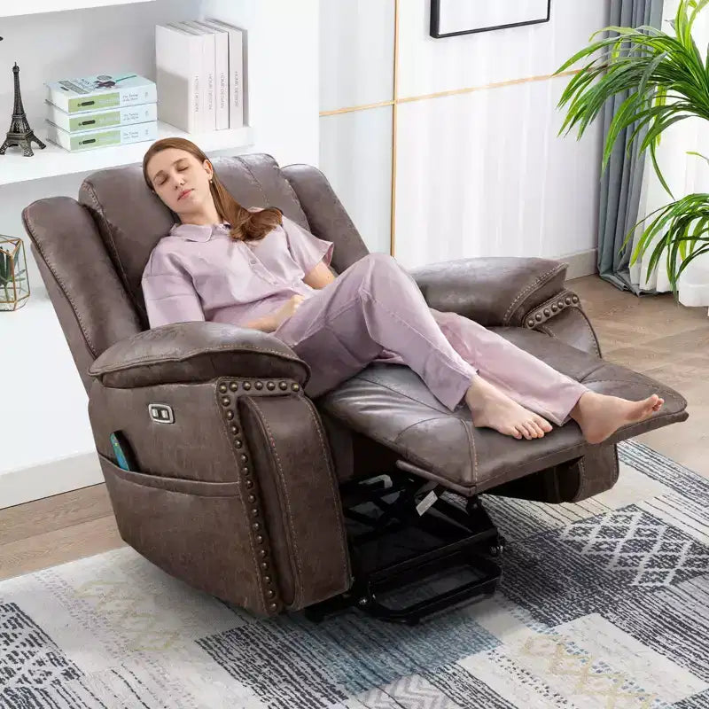 Poltrona reclinabile massaggiante Bestier con funzione di sollevamento, calore e vibrazione, rivestita con portabicchieri, tasca portaoggetti, porta USB per soggiorno
