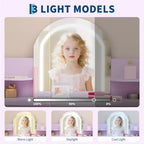 Toeletta per Bambini con Specchio Illuminato, Toeletta per Bambine con Luce LED Regolabile, Cassetto e Ripiani Aperti per Bambine dai 3 ai 9 Anni