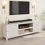 Mobile TV 80'', Porta TV Moderno con Contenitore, Mobile Multimediale in Legno con Ante a Doghe per Soggiorno Camera da Letto