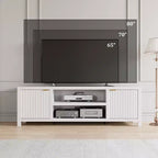 Mobile TV 80'', Porta TV Moderno con Contenitore, Mobile Multimediale in Legno con Ante a Doghe per Soggiorno Camera da Letto