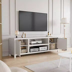 Mobile TV 80'', Porta TV Moderno con Contenitore, Mobile Multimediale in Legno con Ante a Doghe per Soggiorno Camera da Letto