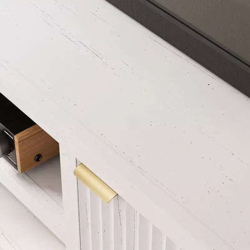 Mobile TV 80'', Porta TV Moderno con Contenitore, Mobile Multimediale in Legno con Ante a Doghe per Soggiorno Camera da Letto