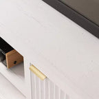 Mobile TV 80'', Porta TV Moderno con Contenitore, Mobile Multimediale in Legno con Ante a Doghe per Soggiorno Camera da Letto