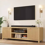 Mobile TV 80'', Porta TV Moderno con Contenitore, Mobile Multimediale in Legno con Ante a Doghe per Soggiorno Camera da Letto