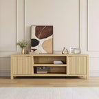 Mobile TV 80'', Porta TV Moderno con Contenitore, Mobile Multimediale in Legno con Ante a Doghe per Soggiorno Camera da Letto