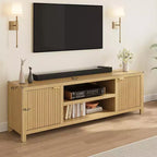 Mobile TV 80'', Porta TV Moderno con Contenitore, Mobile Multimediale in Legno con Ante a Doghe per Soggiorno Camera da Letto