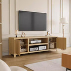 Mobile TV 80'', Porta TV Moderno con Contenitore, Mobile Multimediale in Legno con Ante a Doghe per Soggiorno Camera da Letto
