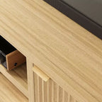 Mobile TV 80'', Porta TV Moderno con Contenitore, Mobile Multimediale in Legno con Ante a Doghe per Soggiorno Camera da Letto