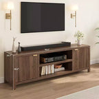 Mobile TV 80'', Porta TV Moderno con Contenitore, Mobile Multimediale in Legno con Ante a Doghe per Soggiorno Camera da Letto