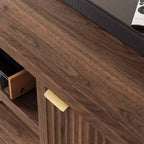 Mobile TV 80'', Porta TV Moderno con Contenitore, Mobile Multimediale in Legno con Ante a Doghe per Soggiorno Camera da Letto