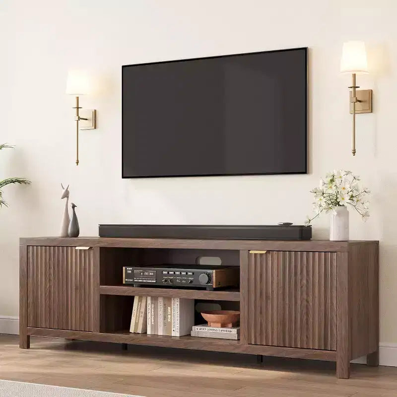 80 '' TV Stand,Modern Entertainment Center with Storage,Wooden Media Cabinet with Fluted Door for Living Room Bedroom
