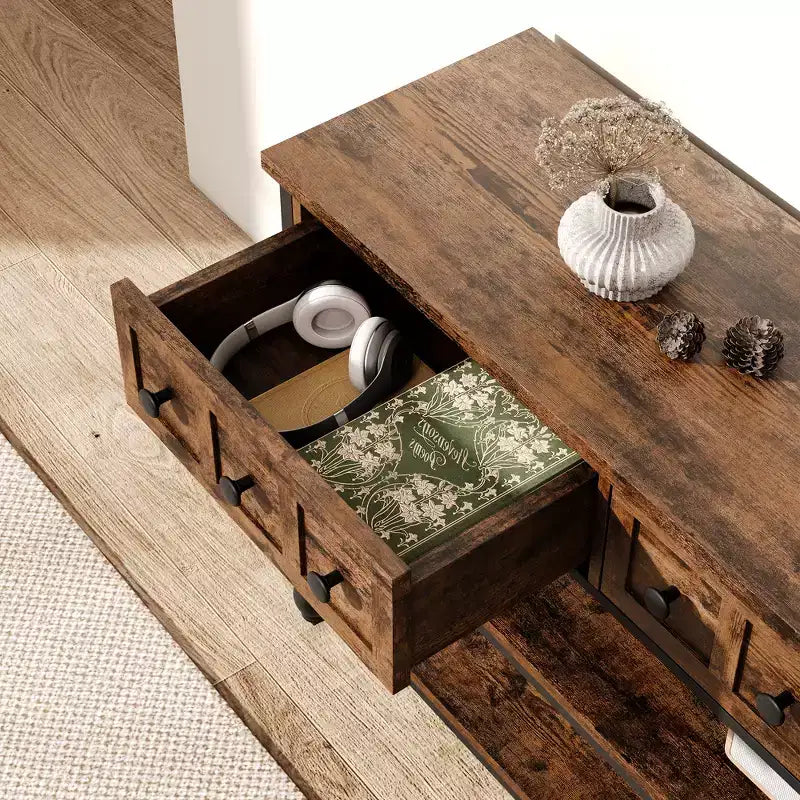 Tavolo Consolle con Cassetti Contenitori, Tavolo Consolle a 3 Ripiani in Metallo, Tavolo dietro al Divano, Tavolo da Ingresso per Sala, Soggiorno