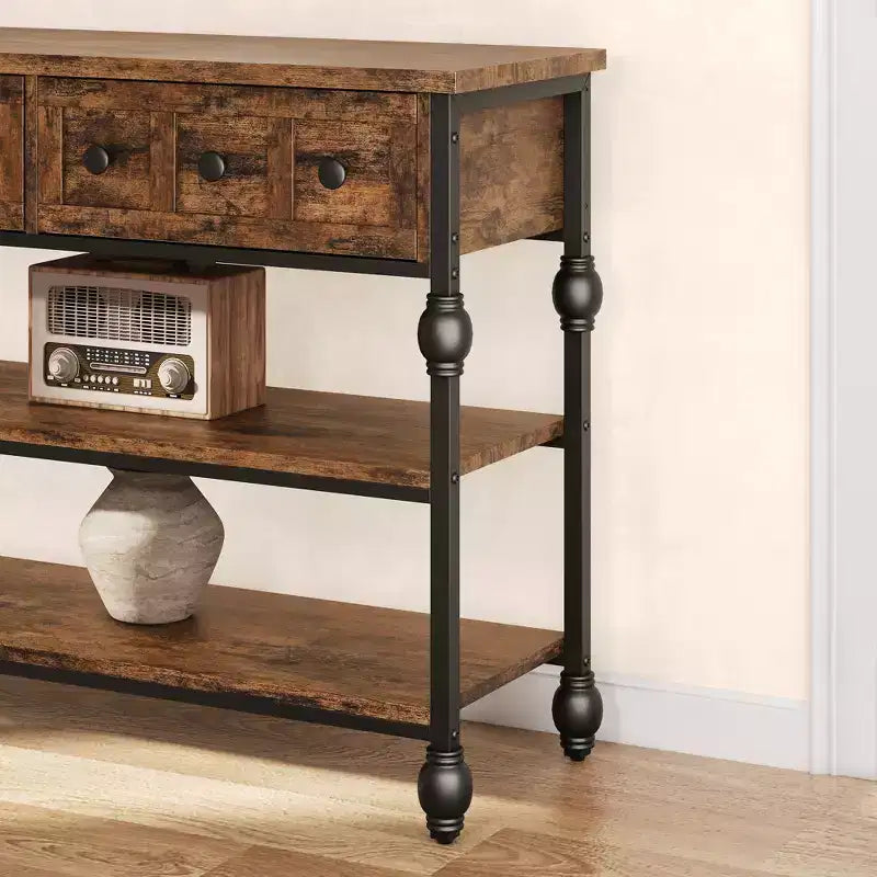 Tavolo Consolle con Cassetti Contenitori, Tavolo Consolle a 3 Ripiani in Metallo, Tavolo dietro al Divano, Tavolo da Ingresso per Sala, Soggiorno