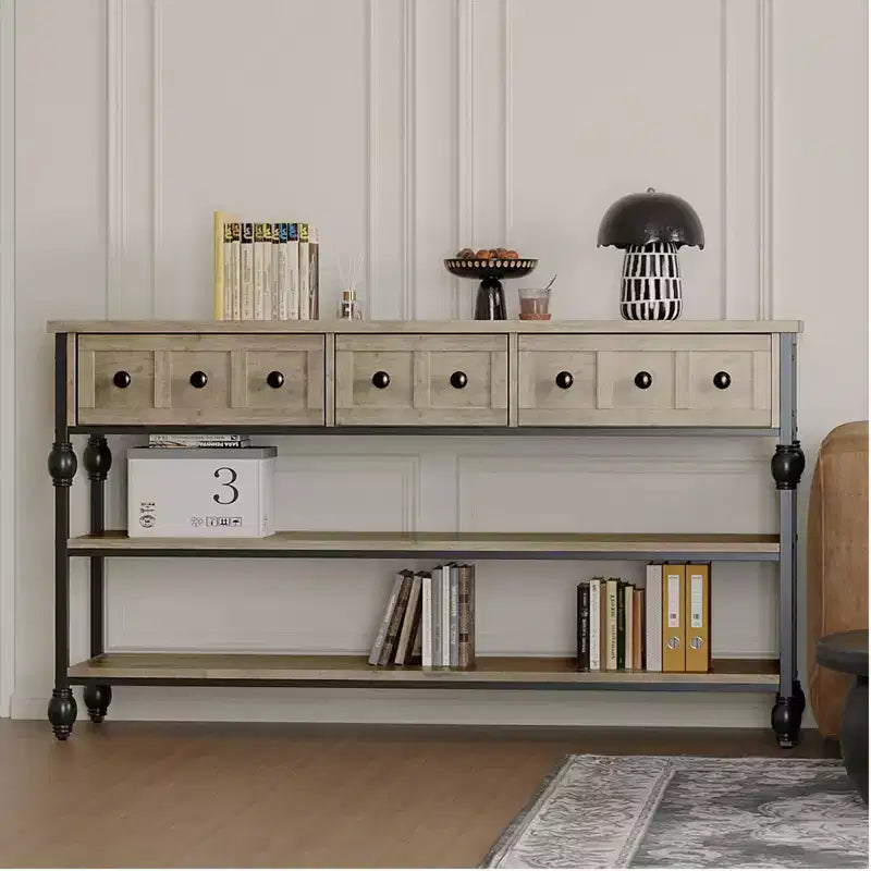 Tavolo Consolle con Cassetti Contenitori, Tavolo Consolle a 3 Ripiani in Metallo, Tavolo dietro al Divano, Tavolo da Ingresso per Sala, Soggiorno