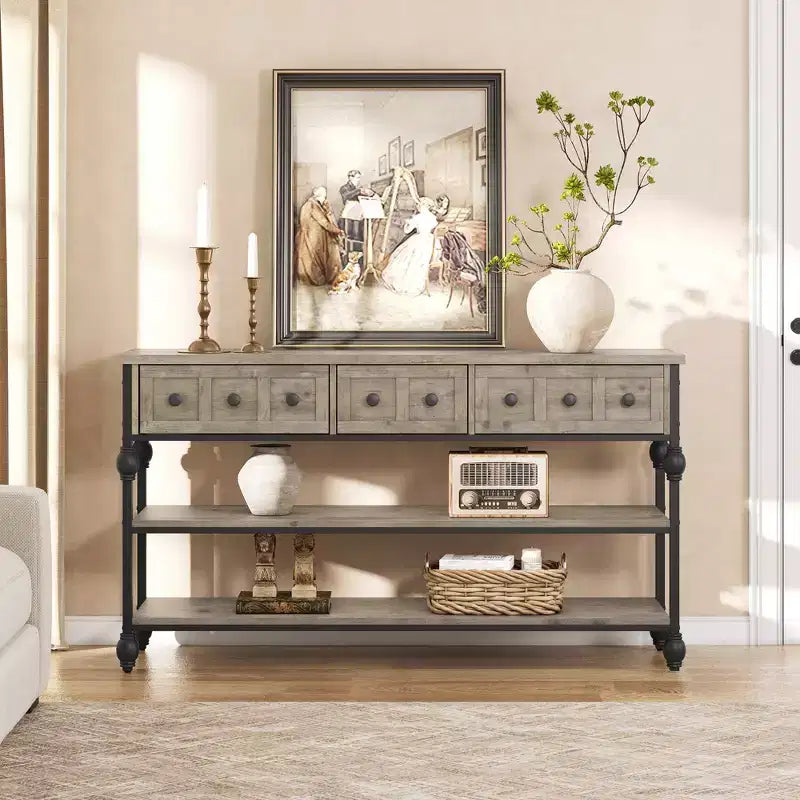 Sofa Table with Storage Drawers, 3 Tier Metal Console TableEntrywayTable, Behind Couch Table, Hallway Table for Entry, Living Room