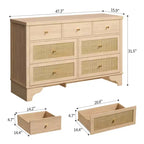Cassettiera a 7 cassetti per camera da letto, cassettiera in rattan larga 120 cm, cassettiera grande, organizer boho per soggiorno, ingresso e corridoio