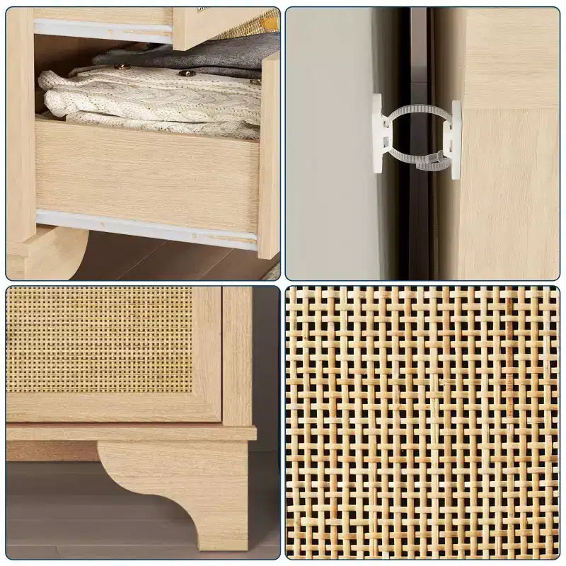 Cassettiera a 7 cassetti per camera da letto, cassettiera in rattan larga 120 cm, cassettiera grande, organizer boho per soggiorno, ingresso e corridoio