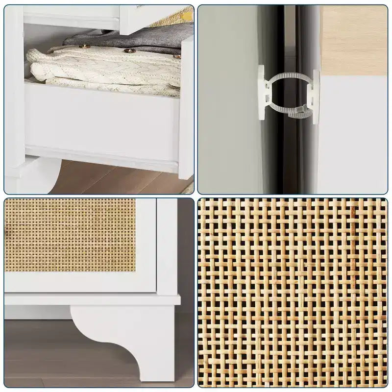 Cassettiera a 7 cassetti per camera da letto, cassettiera in rattan larga 120 cm, cassettiera grande, organizer boho per soggiorno, ingresso e corridoio