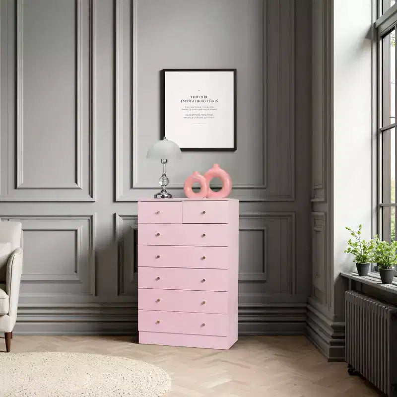 Karl Home 7-Drawer Gray Particle Board 25.98in. W Chest of Drawer