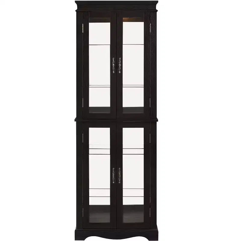 Vetrina ad Angolo Illuminata - Elegante Vetrina in Vetro per Salotto e Bar - Perfetta per Collezioni di Antiquariato e Vino - NERO