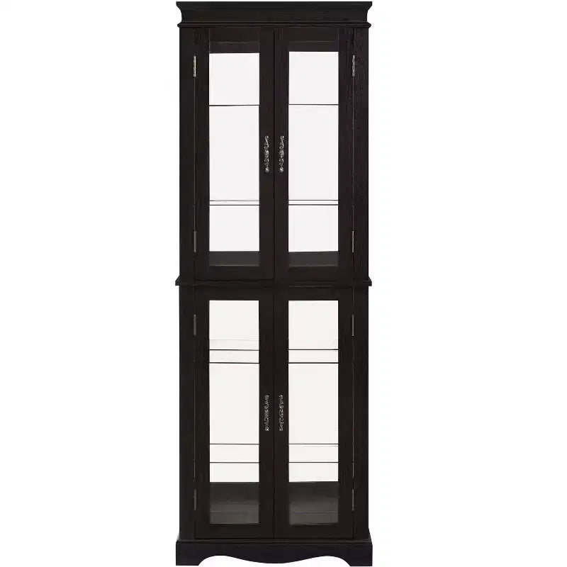 Vetrina ad Angolo Illuminata - Elegante Vetrina in Vetro per Salotto e Bar - Perfetta per Collezioni di Antiquariato e Vino - NERO