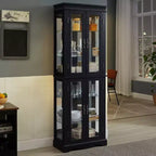 Vetrina ad Angolo Illuminata - Elegante Vetrina in Vetro per Salotto e Bar - Perfetta per Collezioni di Antiquariato e Vino - NERO