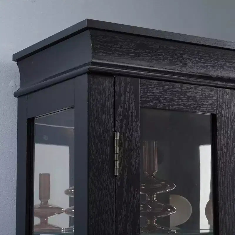 Vetrina ad Angolo Illuminata - Elegante Vetrina in Vetro per Salotto e Bar - Perfetta per Collezioni di Antiquariato e Vino - NERO