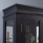 Vetrina ad Angolo Illuminata - Elegante Vetrina in Vetro per Salotto e Bar - Perfetta per Collezioni di Antiquariato e Vino - NERO