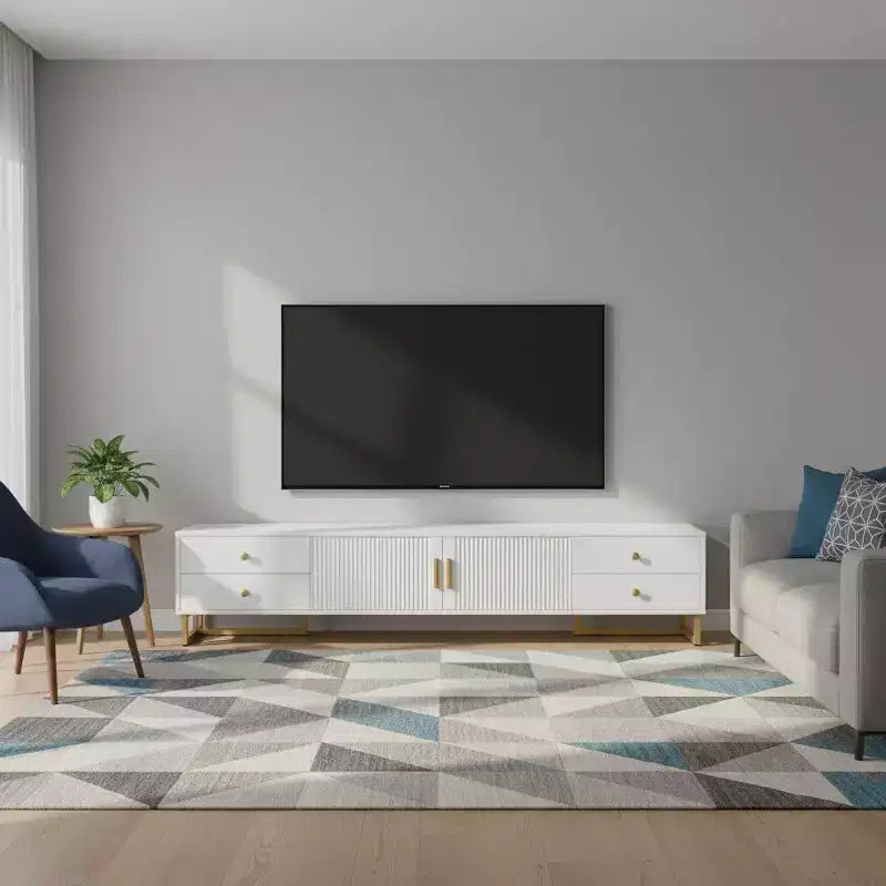 Homy Casa White TV Console with 4 Drawers and Cabinet Storage for Living Room, Fits TVs up to 70 Inch