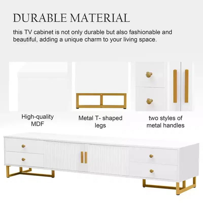 Mobile Porta TV Homy Casa Bianco con 4 Cassetti e Armadietto Contenitore per Soggiorno, Adatto per TV fino a 70 Pollici