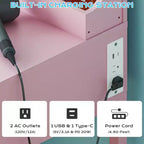 Tavolo da toeletta a 1 cassetto e 3 scomparti in truciolare bianco impiallacciato con melamina testurizzata, con 8 lampadine dimmerabili a tre colori