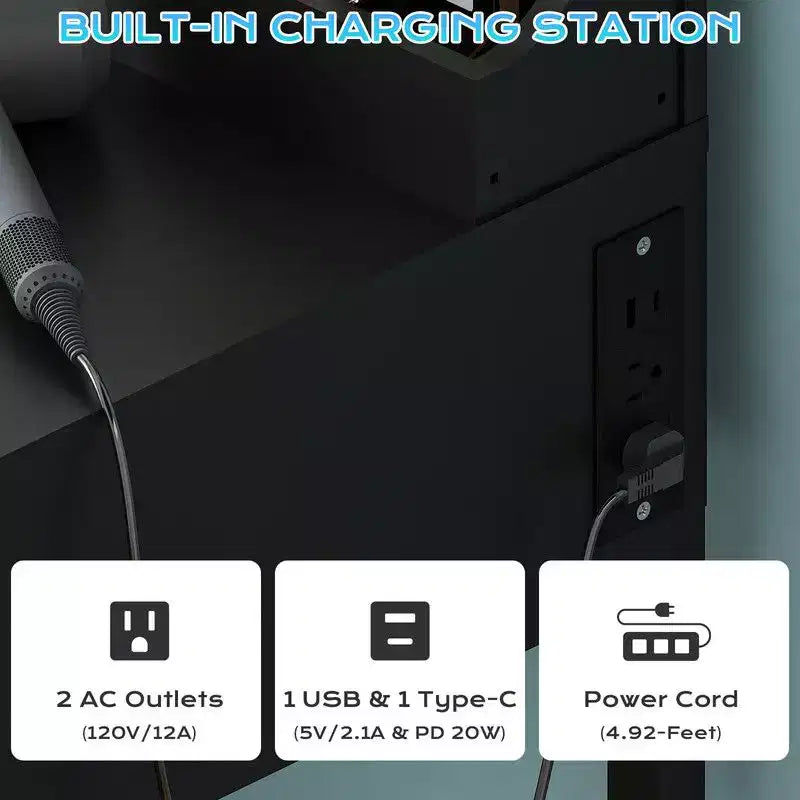 Tavolo da toeletta a 1 cassetto e 3 scomparti in truciolare bianco impiallacciato con melamina testurizzata, con 8 lampadine dimmerabili a tre colori