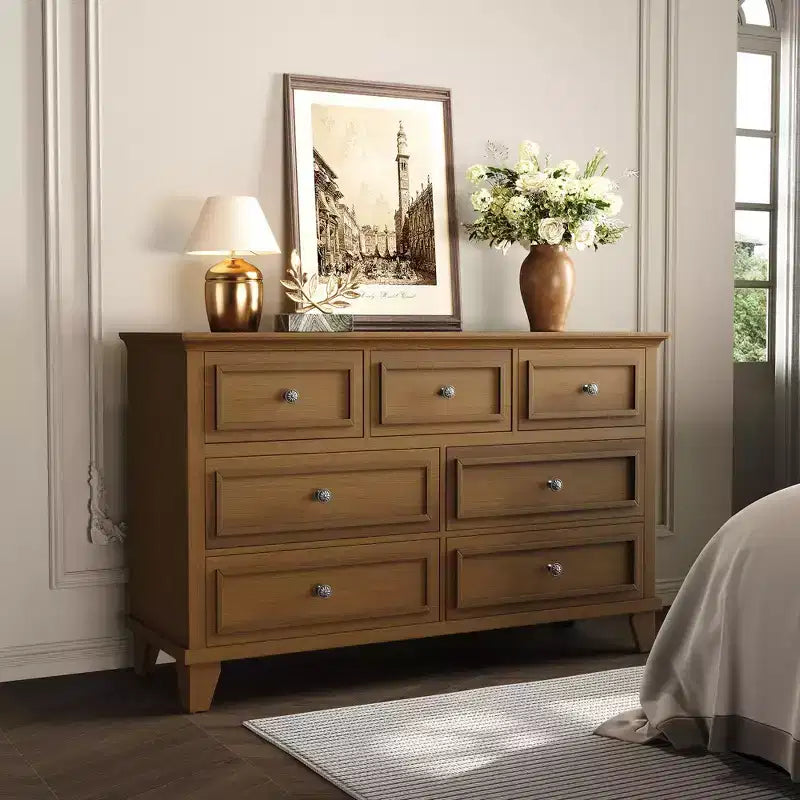 Comò da camera da letto, cassettiera a 7 cassetti, cassettiera in legno con cassetti profondi, comò lungo 47 pollici mobile porta TV, cassettiera organizer moderna