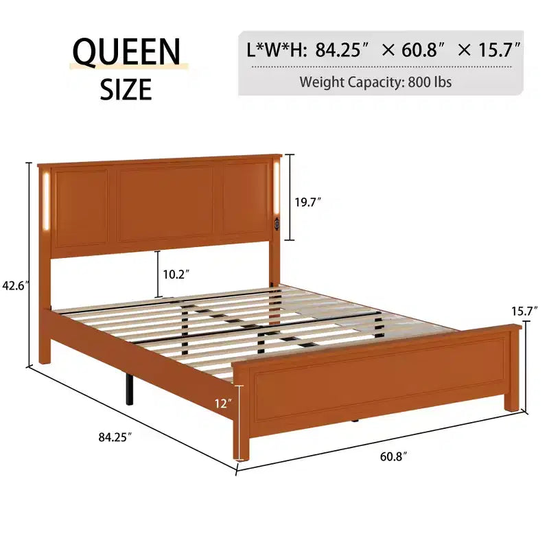 GDFStudio Brines Struttura Letto Moderna in Legno con Stazione di Ricarica e Luci a LED