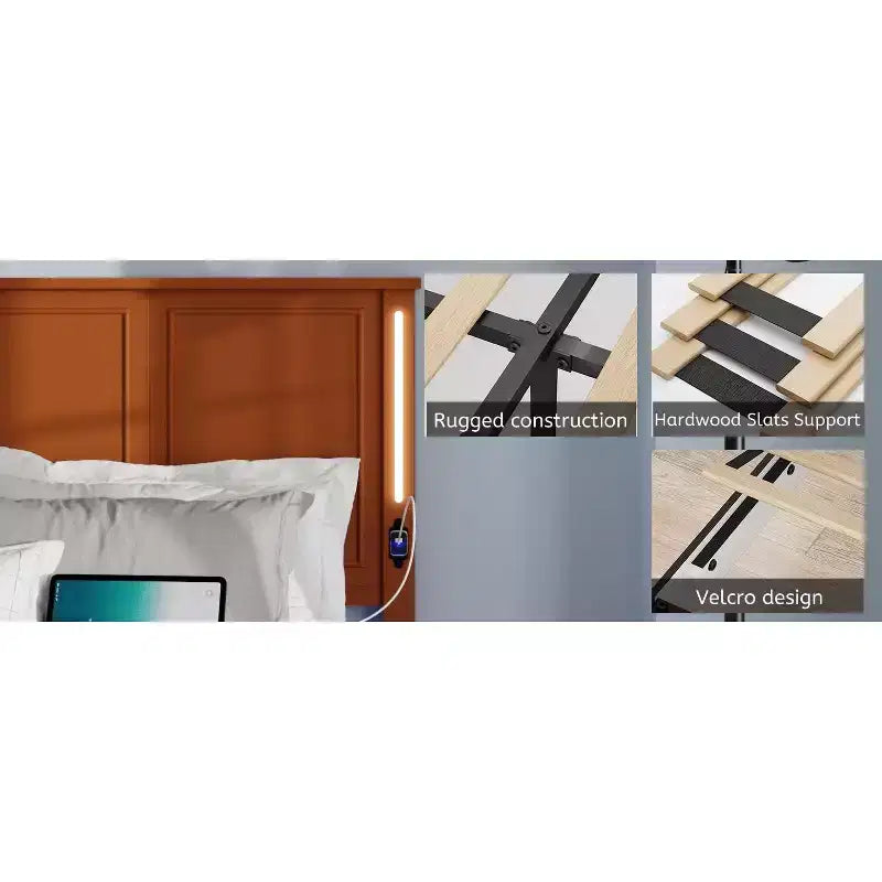 GDFStudio Brines Struttura Letto Moderna in Legno con Stazione di Ricarica e Luci a LED