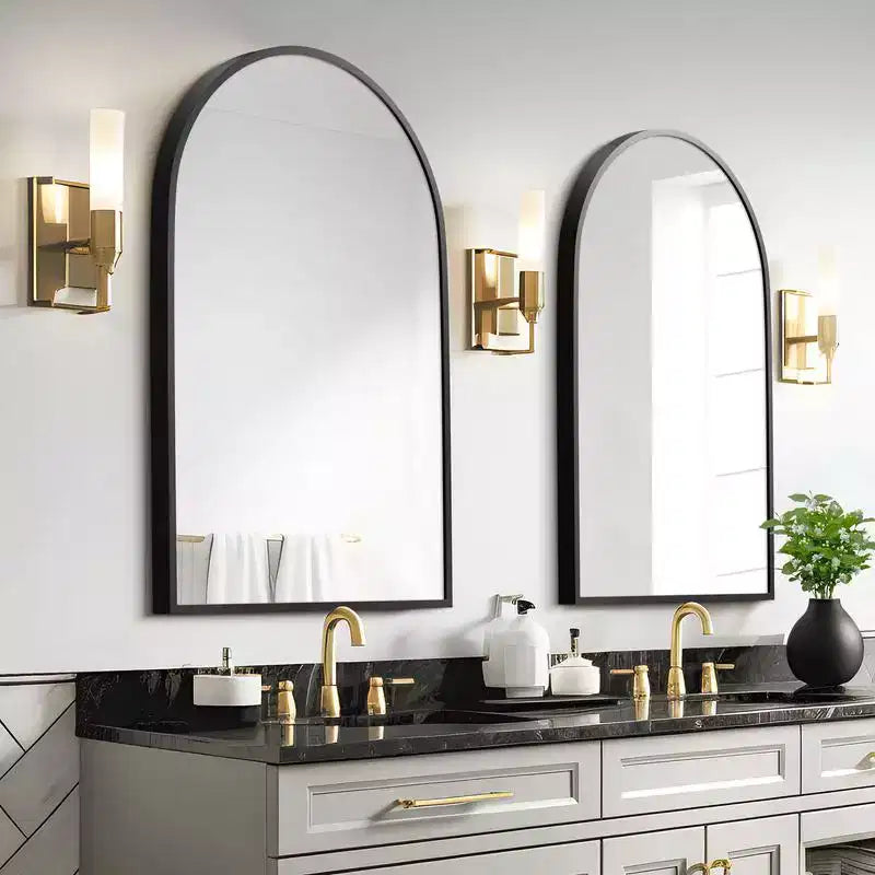 PexFix 36 x 24 Specchio da parete nero moderno con cornice sottile in lega di alluminio, a forma di arco, da appendere in bagno, sopra il lavabo, all'ingresso, in camera da letto, per toeletta