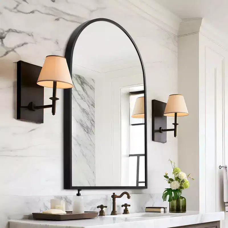 PexFix 36 x 24 Specchio da parete nero moderno con cornice sottile in lega di alluminio, a forma di arco, da appendere in bagno, sopra il lavabo, all'ingresso, in camera da letto, per toeletta