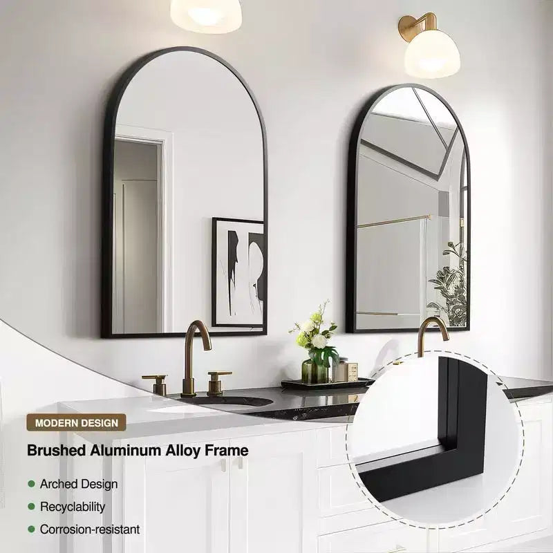 PexFix 36 x 24 Specchio da parete nero moderno con cornice sottile in lega di alluminio, a forma di arco, da appendere in bagno, sopra il lavabo, all'ingresso, in camera da letto, per toeletta