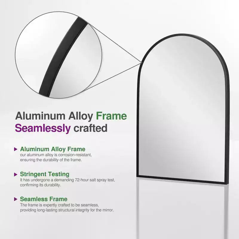 PexFix 36 x 24 Specchio da parete nero moderno con cornice sottile in lega di alluminio, a forma di arco, da appendere in bagno, sopra il lavabo, all'ingresso, in camera da letto, per toeletta