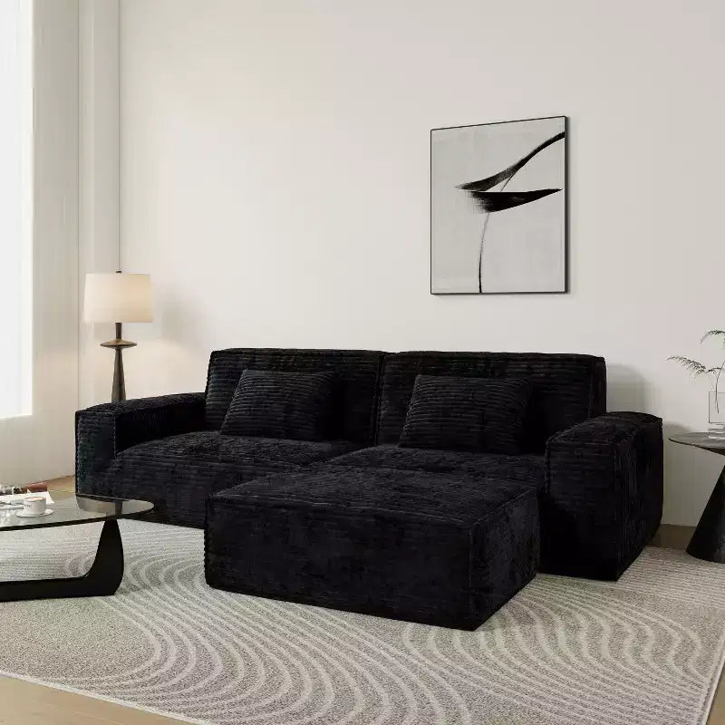 Divano modulare grande Whisen 106.3 - Tessuto a righe, stile moderno, confortevole, compressione sottovuoto, spugna intera, alto rimbalzo, dritto