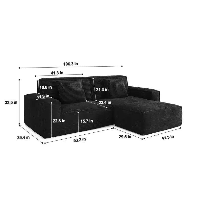 Divano modulare grande Whisen 106.3 - Tessuto a righe, stile moderno, confortevole, compressione sottovuoto, spugna intera, alto rimbalzo, dritto
