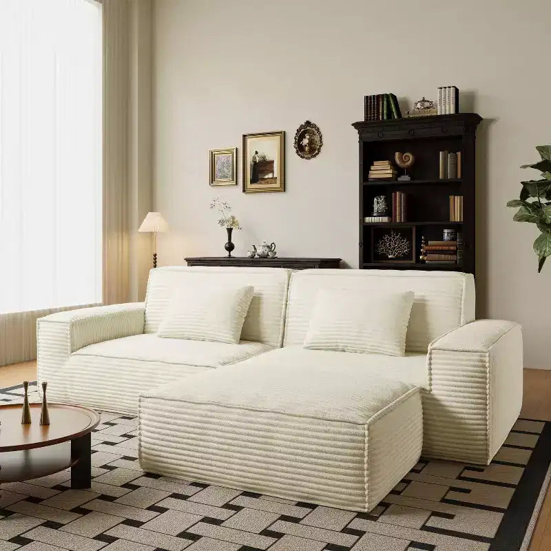 Divano modulare grande Whisen 106.3 - Tessuto a righe, stile moderno, confortevole, compressione sottovuoto, spugna intera, alto rimbalzo, dritto