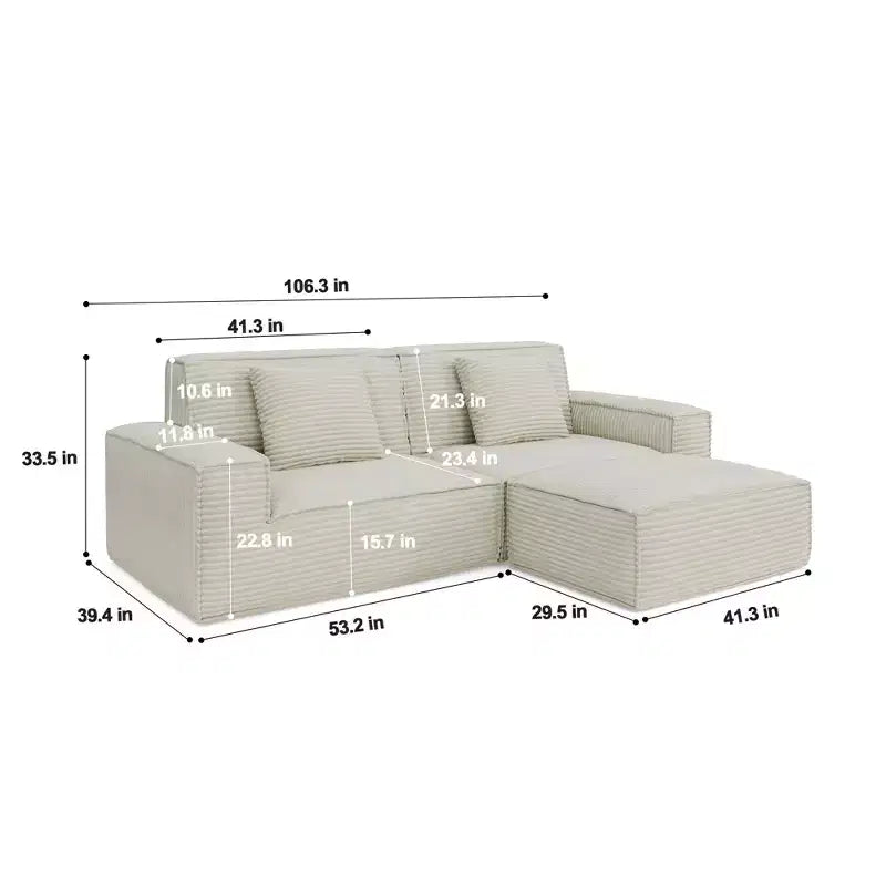 Divano modulare grande Whisen 106.3 - Tessuto a righe, stile moderno, confortevole, compressione sottovuoto, spugna intera, alto rimbalzo, dritto