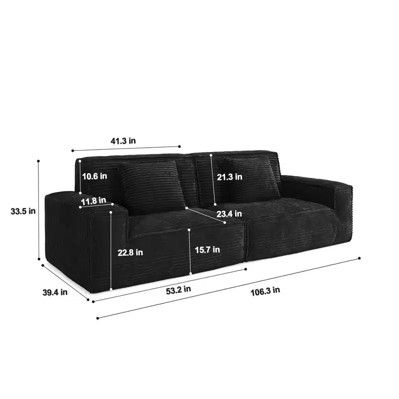 Divano modulare grande Whisen 106.3 - Tessuto a righe, stile moderno, confortevole, compressione sottovuoto, spugna intera, alto rimbalzo, dritto