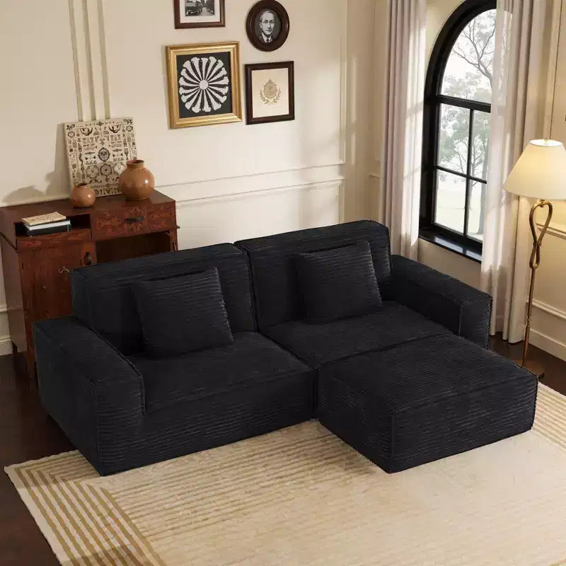 Divano modulare grande Whisen 106.3 - Tessuto a righe, stile moderno, confortevole, compressione sottovuoto, spugna intera, alto rimbalzo, dritto