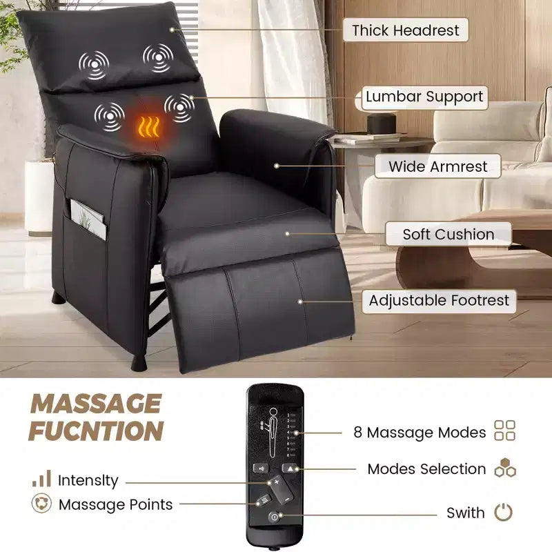 Poltrona Reclinabile Elettrica con Massaggio e Riscaldamento, Poltrona Reclinabile Singola Regolabile, Poltrona per Home Theater per Soggiorno/Ufficio