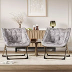2PCS Comfy Chair for Adults, Foldable Living Room Chairs, Soft Faux Fur Folding Lounge for Bedroom Living Room Dorm Rooms, Flexible Reading Chair